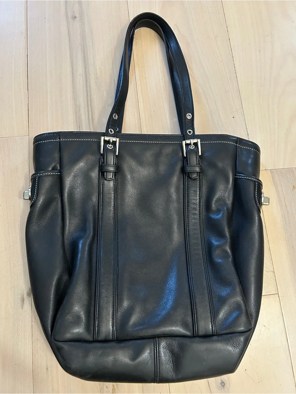 Vintage Coach Hamptons Leather Gallery Tote Black AO6Q-8E92